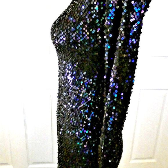 Sexy Prom Women Size 6 Mini Dress Multicolor Sequins Drop Shoulder Bodycon *Flaw - Picture 5 of 15